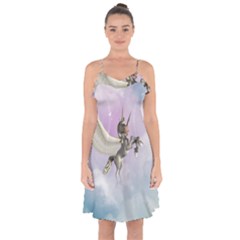 Cute Little Pegasus In The Sky, Cartoon Ruffle Detail Chiffon Dress by FantasyWorld7