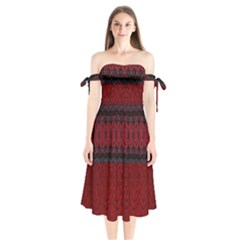 Crush Red Lace Two Patterns  Shoulder Tie Bardot Midi Dress by flipstylezfashionsLLC