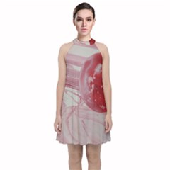 Red Dwarf Velvet Halter Neckline Dress  by WILLBIRDWELL