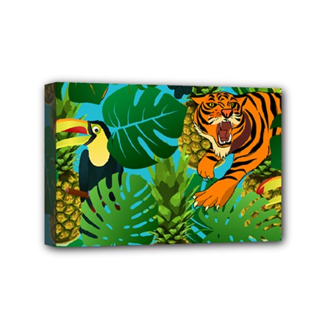 Tropical Pelican Tiger Jungle Blue Mini Canvas 6  X 4  (stretched) by snowwhitegirl