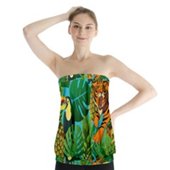 Tropical Pelican Tiger Jungle Blue Strapless Top by snowwhitegirl