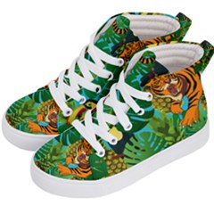 Tropical Pelican Tiger Jungle Blue Kid s Hi-top Skate Sneakers by snowwhitegirl