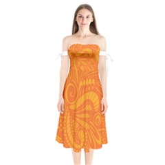 Pop Orange Shoulder Tie Bardot Midi Dress by ArtByAmyMinori