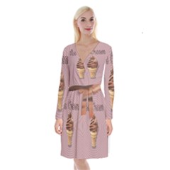 Pop Art Ice Cream Long Sleeve Velvet Front Wrap Dress by Valentinaart