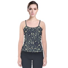 Dark Floral Collage Pattern Velvet Spaghetti Strap Top by dflcprints