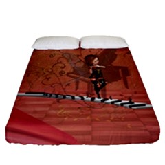 Cute Fairy Dancing On A Piano Fitted Sheet (queen Size) by FantasyWorld7