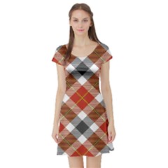 Smart Plaid Warm Colors Short Sleeve Skater Dress by ImpressiveMoments