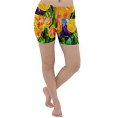 Festival Of Tulip Flowers Lightweight Velour Yoga Shorts by FunnyCow