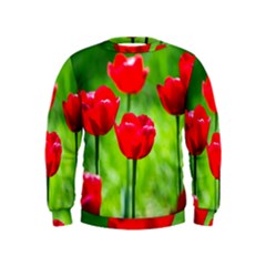 Red Tulip Flowers, Sunny Day Kids  Sweatshirt by FunnyCow