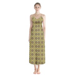 Floral Circles Yellow Button Up Chiffon Maxi Dress by BrightVibesDesign