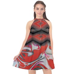 Red Swirls Designs By Flipstylez Designs Halter Neckline Chiffon Dress  by flipstylezfashionsLLC