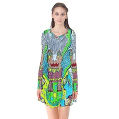 Cosmic Planet Angel Long Sleeve V-neck Flare Dress by chellerayartisans