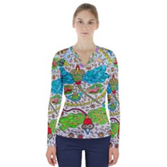 Cosmic Dragonflies V-neck Long Sleeve Top by chellerayartisans