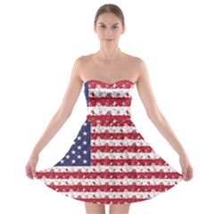 Usa Flag Halloween Holiday Nightmare Stripes Strapless Bra Top Dress by PodArtist