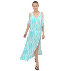 Aqua Blue Colored Waikiki Surfboards  Maxi Chiffon Cover Up Dress by PodArtist