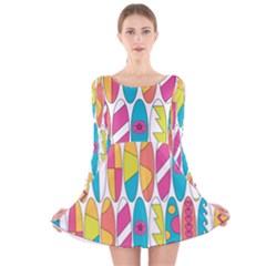 Mini Rainbow Colored Waikiki Surfboards  Long Sleeve Velvet Skater Dress by PodArtist