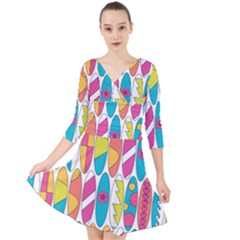 Mini Rainbow Colored Waikiki Surfboards  Quarter Sleeve Front Wrap Dress by PodArtist