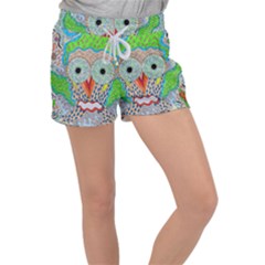 Cosmic Owl Women s Velour Lounge Shorts by chellerayartisans