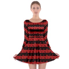 Blood Red And Black Halloween Nightmare Stripes  Long Sleeve Skater Dress by PodArtist