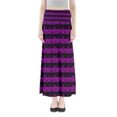 Zombie Purple And Black Halloween Nightmare Stripes  Full Length Maxi Skirt by PodArtist