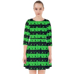 Monster Green And Black Halloween Nightmare Stripes  Smock Dress by PodArtist