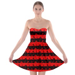 Red Devil And Black Halloween Nightmare Stripes  Strapless Bra Top Dress by PodArtist