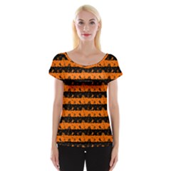 Dark Pumpkin Orange And Black Halloween Nightmare Stripes  Cap Sleeve Top by PodArtist