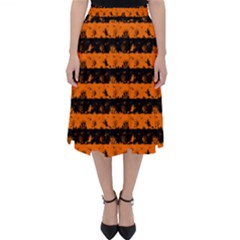 Dark Pumpkin Orange And Black Halloween Nightmare Stripes  Classic Midi Skirt by PodArtist