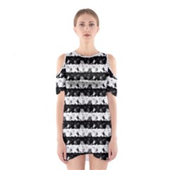 Black And White Halloween Nightmare Stripes Shoulder Cutout One Piece Dress by PodArtist