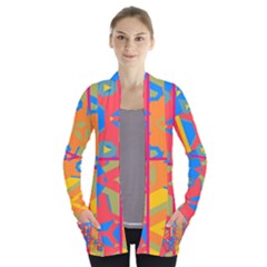 Colorful Shapes In Tiles                                             Women s Open Front Pockets Cardigan by LalyLauraFLM