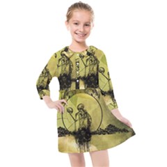 Awesome Creepy Skeleton With Skull Kids  Quarter Sleeve Shirt Dress by FantasyWorld7