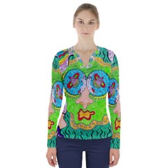 Supersonic Cosmic Galaxy Eyes V-neck Long Sleeve Top by chellerayartisans