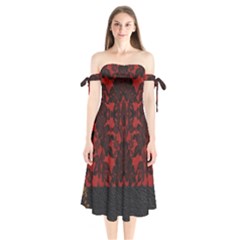 Red And Black Leather Red Lace By Flipstylez Designs Shoulder Tie Bardot Midi Dress by flipstylezfashionsLLC