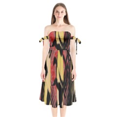 Red Black And Gold Decorative Design By Flipstylez Designs  Shoulder Tie Bardot Midi Dress by flipstylezfashionsLLC