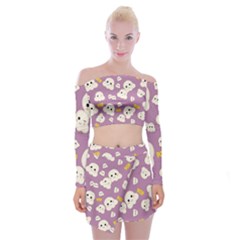 Cute Kawaii Popcorn Pattern Off Shoulder Top With Mini Skirt Set by Valentinaart