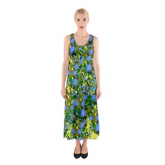 Blue Luminescent Roses Yellow Sleeveless Maxi Dress by snowwhitegirl