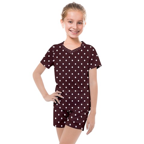 Little  Dots Maroon Kids  Mesh Tee And Shorts Set by snowwhitegirl