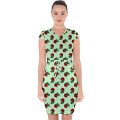 Red Roses Green Capsleeve Drawstring Dress  by snowwhitegirl