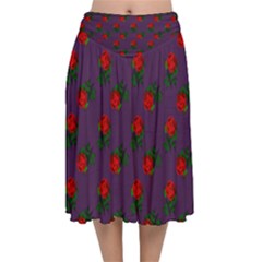 Red Roses Purple Velvet Flared Midi Skirt by snowwhitegirl