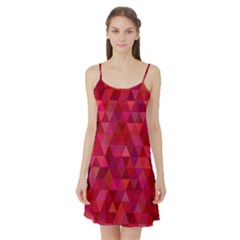 Maroon Dark Red Triangle Mosaic Satin Night Slip by Sapixe