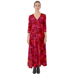 Maroon Dark Red Triangle Mosaic Button Up Boho Maxi Dress by Sapixe