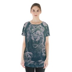 Angry Male Lion Pattern Graphics Kazakh Al Fabric Skirt Hem Sports Top by Sapixe