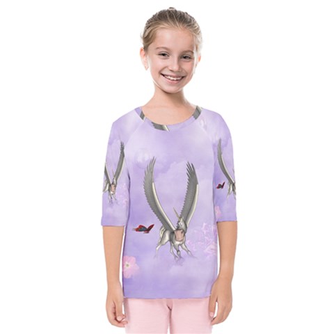 Cute Little Pegasus With Butterflies Kids  Quarter Sleeve Raglan Tee by FantasyWorld7