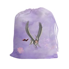 Cute Little Pegasus With Butterflies Drawstring Pouch (xxl) by FantasyWorld7