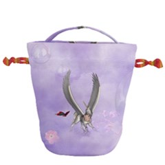 Cute Little Pegasus With Butterflies Drawstring Bucket Bag by FantasyWorld7