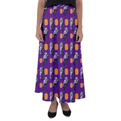 Halloween Skeleton Pumpkin Pattern Purple Flared Maxi Skirt by snowwhitegirl