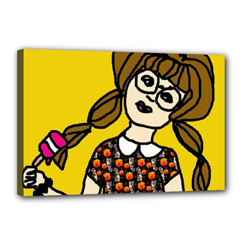 Girl With Popsicle Yellow Background Canvas 18  X 12  (stretched) by snowwhitegirl