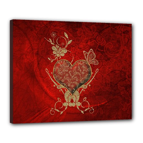 Wonderful Decorative Heart In Gold And Red Canvas 20  X 16  (stretched) by FantasyWorld7