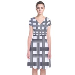 Seamless Stripe Pattern Lines Short Sleeve Front Wrap Dress by Simbadda