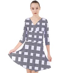 Seamless Stripe Pattern Lines Quarter Sleeve Front Wrap Dress by Simbadda